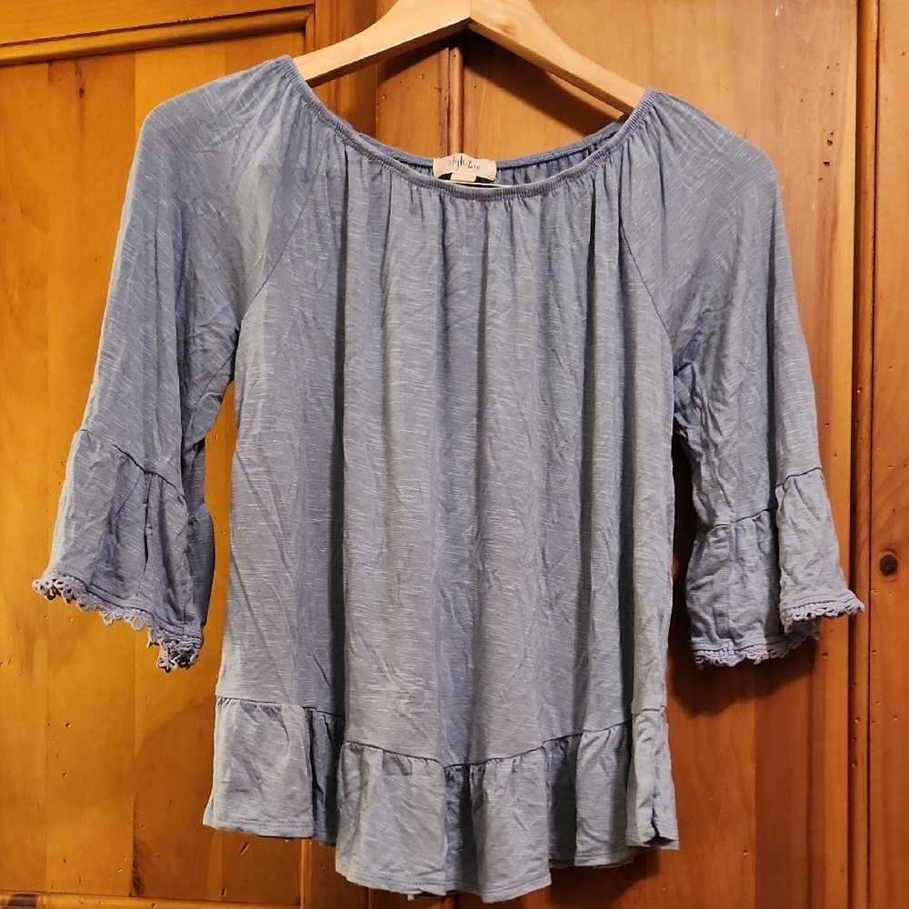 Style & Co. Light Blue Ruffle Blouse